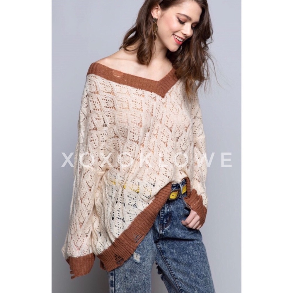 POL Diamond Pattern Lightweight Layering Sweater Oversized - Picture 7 of 8